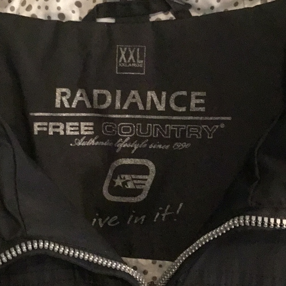 Free Country Black Hooded Raincoat with Polka-Dot Lining - Picture 2 of 6
